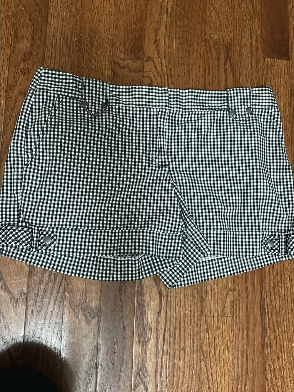 LOFT Black and White Gingham Cuffed Bermuda Shorts